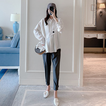 Pregnant women set Spring Summer 2020 new stripe jacket suit pants two-piece OL temperament maternity top