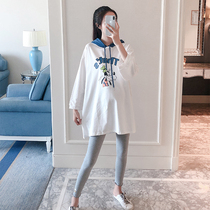 HOOK maternity wear autumn New pregnant women long sleeve T-shirt leggings two-piece Korean cartoon hooded sweater tide