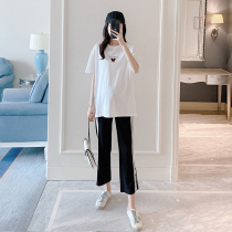 2020 New pregnant womens suit summer fashion short sleeve T-shirt Korean version of Out Net red T-shirt top two-piece tide