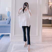 Pregnant women set Spring Summer 2020 new fashion chiffon wear loose top Capri pants Korean two-piece set