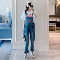 Spring and summer pregnant women denim pants set outside wear cartoon fashion 2020 two-piece New pregnant women clothes