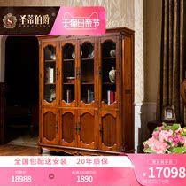 American Countryside Solid Wood Bookcase Retro Small Lavish Book Room Bookcase Desk Combined Lockers Eurostyle Four Doors Bookcase