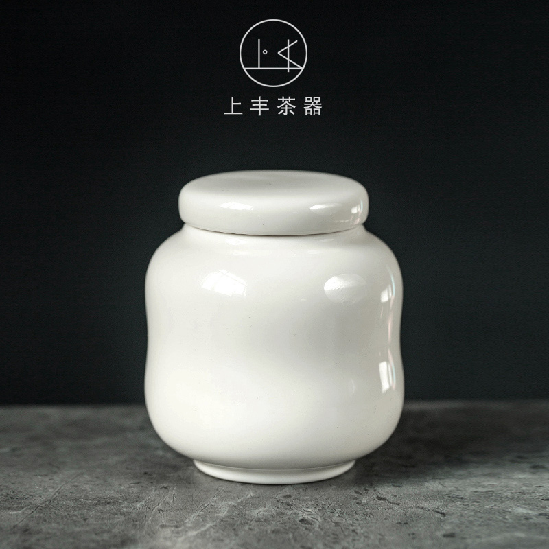 Feng dehua white porcelain pure color caddy fixings trumpet on ceramic jar white porcelain tea pot store POTS and POTS