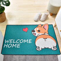 Entrance floor mat Silk ring floor mat Entrance door carpet door plastic PVC non-slip mat Doormat cartoon Corgi living room