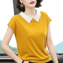 Cover Tummy Summer Ice silk T-shirt woman 2020 new summer easy version dolls collar short sleeves Knitted Sweatshirt Thin