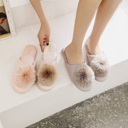 Spring, autumn, summer and winter home silent indoor slippers with tassels, non-slip, waterproof rubber soles, comfortable and breathable home shoes