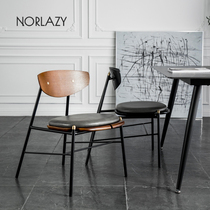Nordic light luxury leather dining chair Home modern cafe solid wood chair Creative simple retro restaurant backrest chair