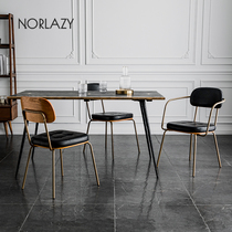 Nordic Wrought iron chair Solid wood backrest Leather dining chair Household armchair Designer cafe negotiation table and chair combination