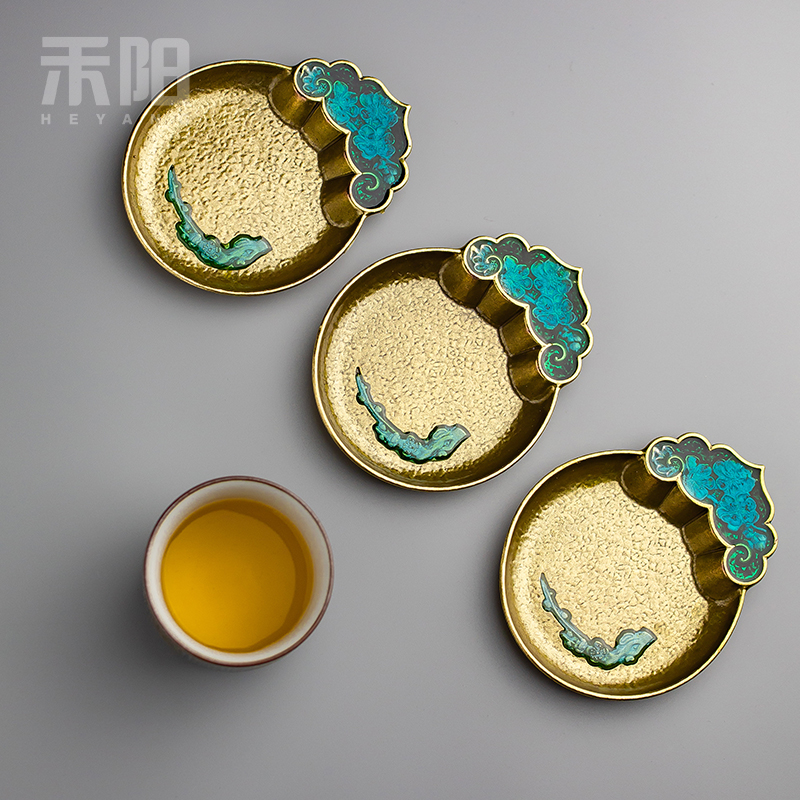 Send Yang cloisonne teacup pad insulation mat enamel color restoring ancient ways golden cup mat and creative tea accessories