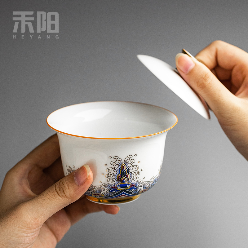 Send Yang gold colored enamel only three tureen ceramic saucer pot bearing master kung fu tea tea bowl cups white porcelain