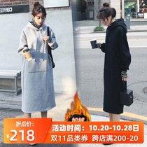 Pregnant women womens autumn and winter plus velvet padded medium-length loose dress winter pregnant womens winter suit fashion