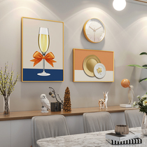Restaurant clock combination decorative painting light luxury high-end dining room background wall hanging painting modern simple table wine glass mural