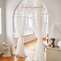French lace yarn curtain transparent Retro Rococo balcony floating window curtain white bedroom yarn mantle