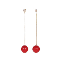 Fashion red bead simple earrings Korean trend Joker Christmas daily temperament elegant long beautiful ear needle ear ornaments