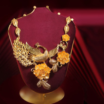 Bridal Chinese Necklace Sarkin Atmospheric Wedding Writing True Styling Gown Accessories Golden Phoenix Flowers Sandgold Neck Chain