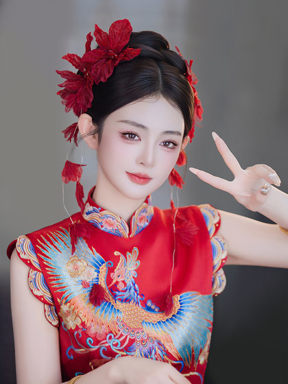 신부의 인기있는 빨간 꽃 머리 장식 중국 스타일 헤어 클립 하이 엔드 새로운 중국 토스트 의류 및 웨딩 액세서리 신부의 인기있는 빨간 꽃 머리 장식 중국 스타일 헤어 클립 하이 엔드 새로운 중국 토스트 의류 및 웨딩 액세서리