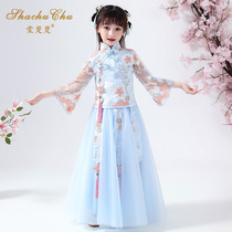 Childrens Hanfu Girl Ancient Fairy Suit Super Fairy Little Girl Chinese Style Ancient Wind Net Red Tang Dress Cheongsam Set Summer