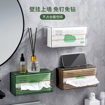 Tissue box wall-mounted free punching upside-down bathroom toilet pumping paper box face towel storage household simple and transparent