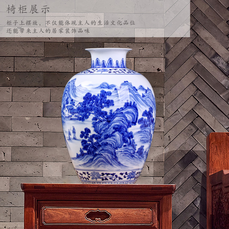 Mesa of jingdezhen blue and white porcelain masters hand draw landscape painting ceramic flower vases porch rich ancient frame ornaments