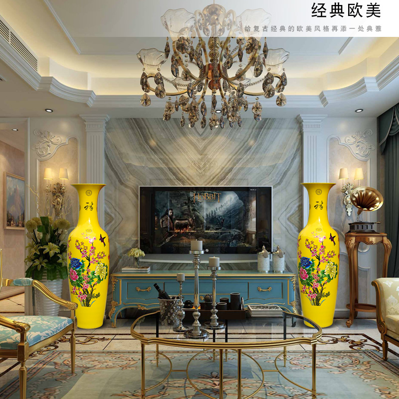 Jingdezhen ceramic riches and honor peony flowers large vases, sitting room of Chinese style household decorations TV ark, furnishing articles