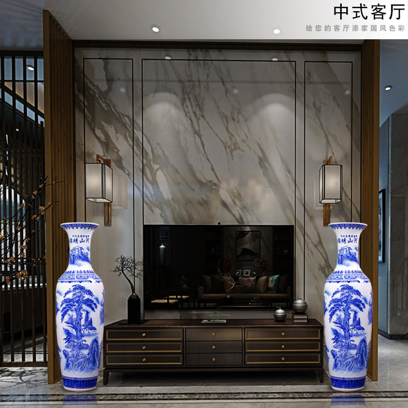 Jingdezhen blue and white porcelain was splendid landscapes of large vase household living room TV cabinet ceramic furnishing articles