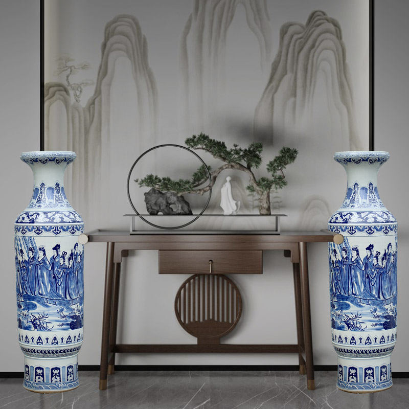 Jingdezhen blue and white porcelain hand - drawn characters figure sitting room of large vase household archaize ceramic furnishing articles opening gifts