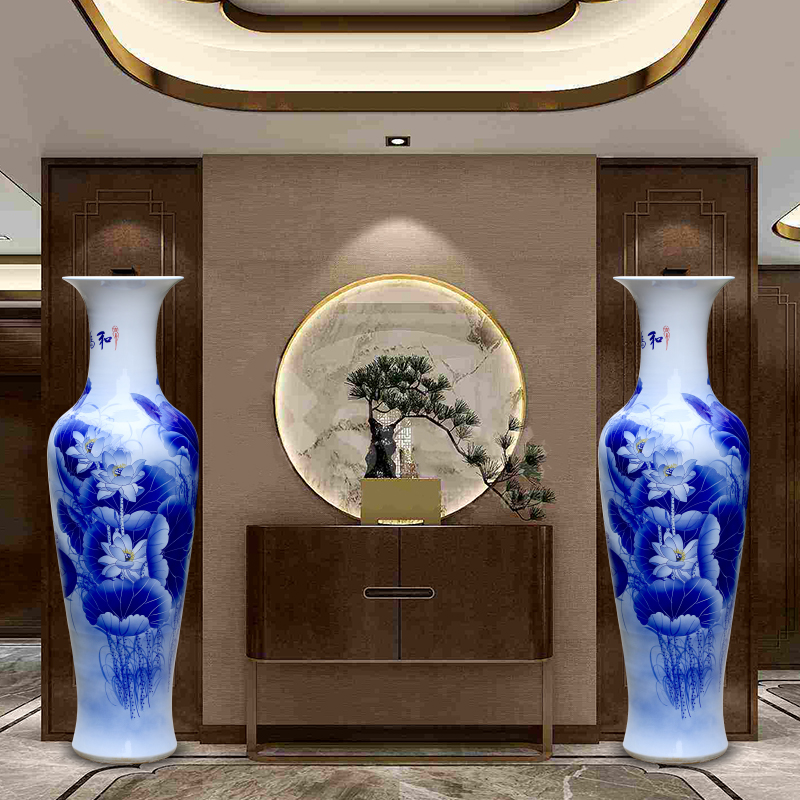 Jingdezhen ceramics hand - made harmony of large blue and white porcelain vase sitting room adornment hotel study big furnishing articles