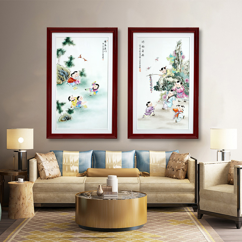 Jingdezhen porcelain plate painting enamel lad figure sitting room of Chinese style household hangs a picture of sofa setting wall decoration