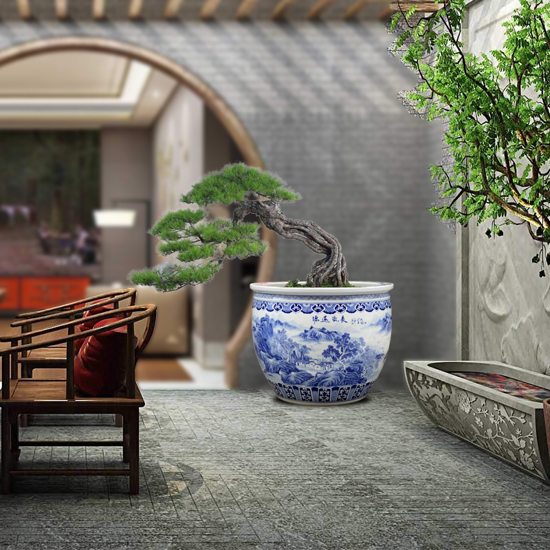 Jingdezhen blue and white porcelain has a long history in the hand - made landscape painting ceramic aquarium courtyard sitting room floor furnishing articles the tortoise cylinder