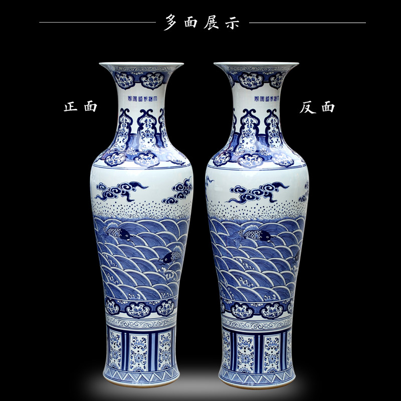 Big jingdezhen blue and white porcelain vase hand - made from year to year wining the sitting room of Chinese style ceramic furnishing articles store opening gifts