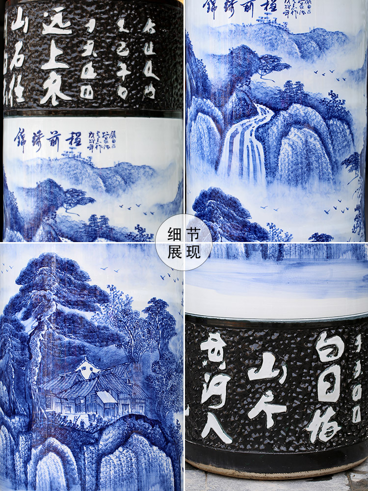 Jingdezhen ceramic vase of large sitting room adornment large - sized quiver furnishing articles hand - made of blue and white porcelain hotel gift