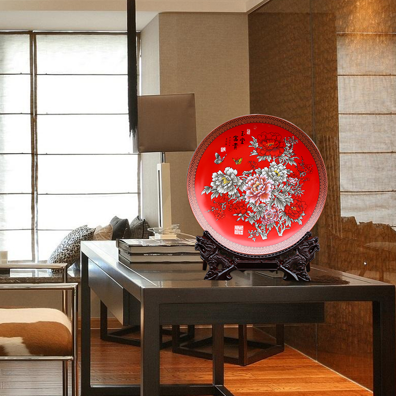 Jingdezhen ceramic powder enamel hang dish sitting room porch place feng shui study office desktop stent accessories