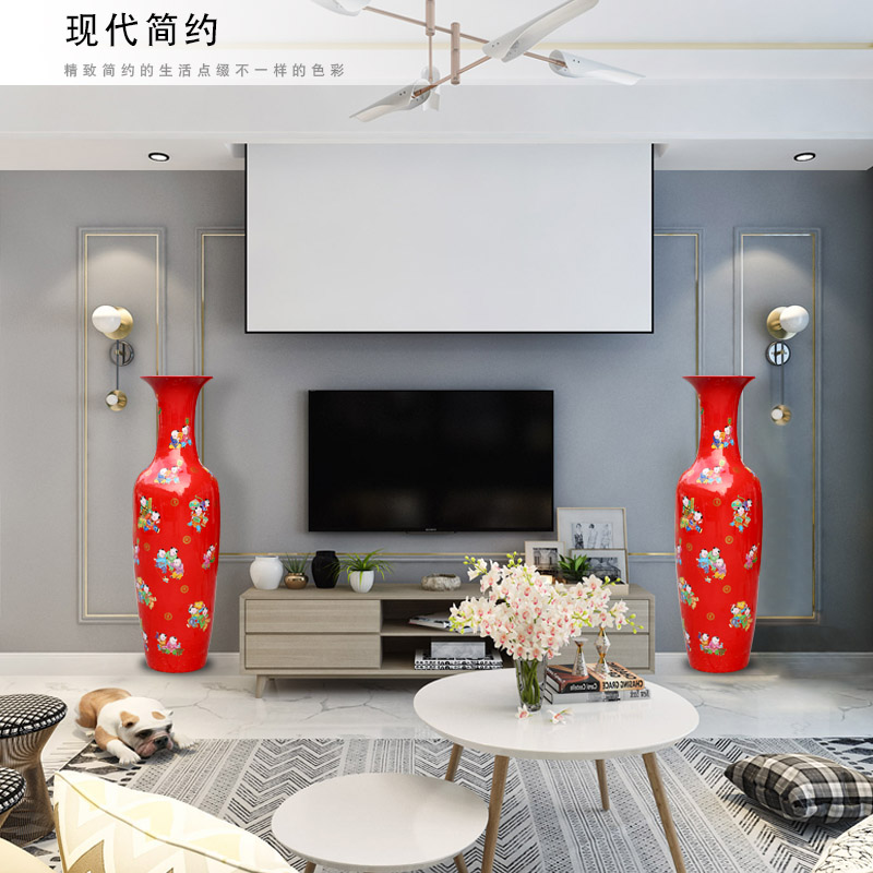 Jingdezhen ceramics figure baby play Chinese red large vases, home furnishing articles sitting room of Chinese style wedding decorations