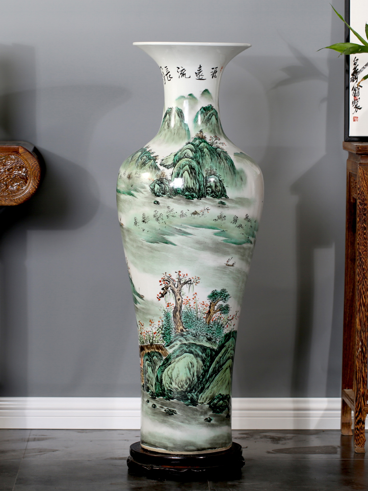 Jingdezhen hand - made pastel landscape ceramic large vases, large sitting room adornment hotel furnishing articles