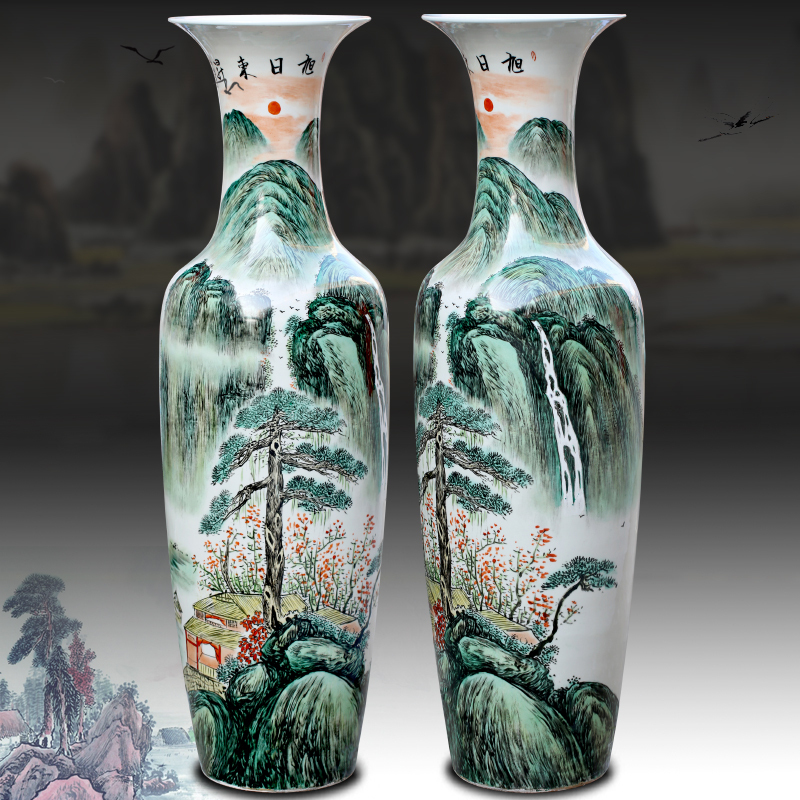 Jingdezhen ceramics hand - made scenery the sunrise, the sitting room of large vase Chinese decorative gift a large place