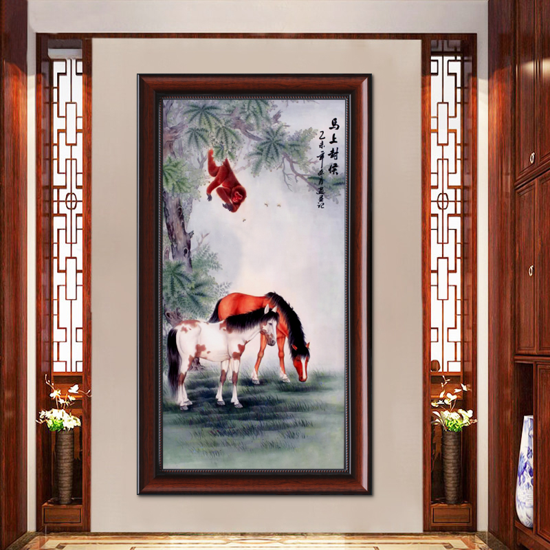 Jingdezhen famille rose porcelain plate painting the living room sofa setting metope porch decoration horse mural vertical version of animals