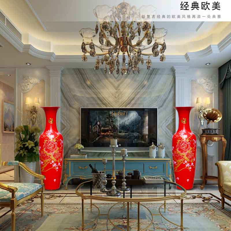 Jingdezhen ceramics China red peony figure blooming flowers large vases, sitting room of Chinese style household furnishing articles