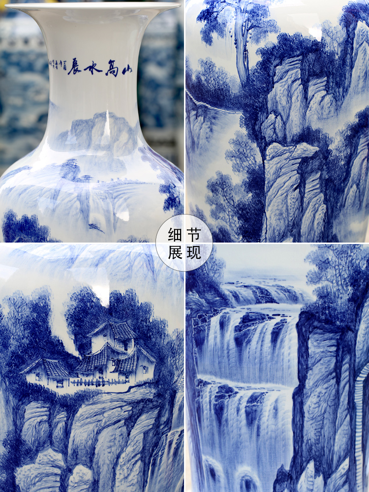 Jingdezhen ceramics of large vase furnishing articles large - sized hand - made sitting room adornment hotel feel of blue and white porcelain gifts