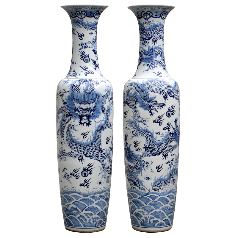 Jingdezhen ceramics dragon big sitting room be born blue and white porcelain vase furnishing articles company hotel opening gifts