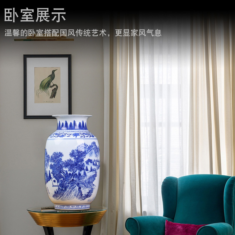 Mesa of jingdezhen blue and white porcelain painting flower vase furnishing articles study porch rich ancient frame ceramic decoration