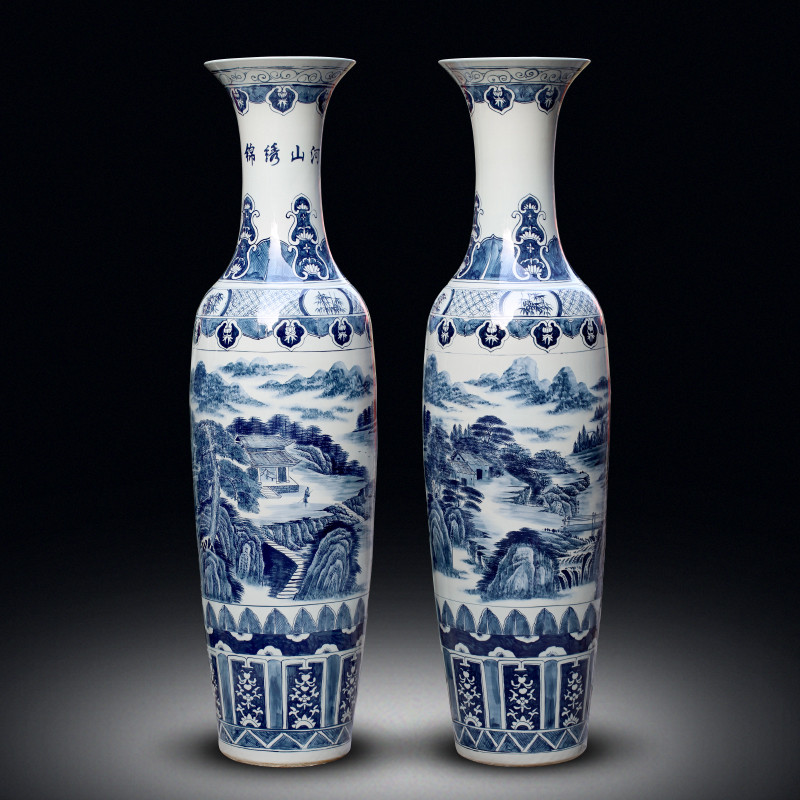 Jingdezhen ceramic vase of large sitting room adornment hand - made of blue and white porcelain hotel opening gifts corridor furnishing articles