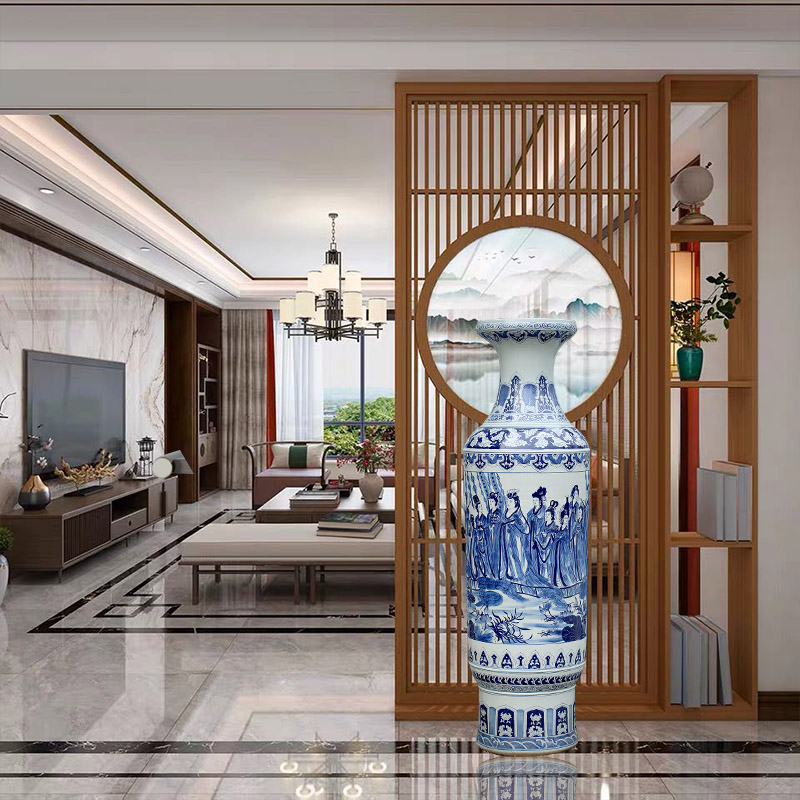 Jingdezhen blue and white porcelain hand - drawn characters figure sitting room of large vase household archaize ceramic furnishing articles opening gifts