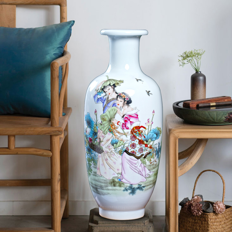 Jingdezhen ceramics hand - made beauty diagram mesa vase sitting room of Chinese style household furnishing articles rich ancient frame porch is decorated