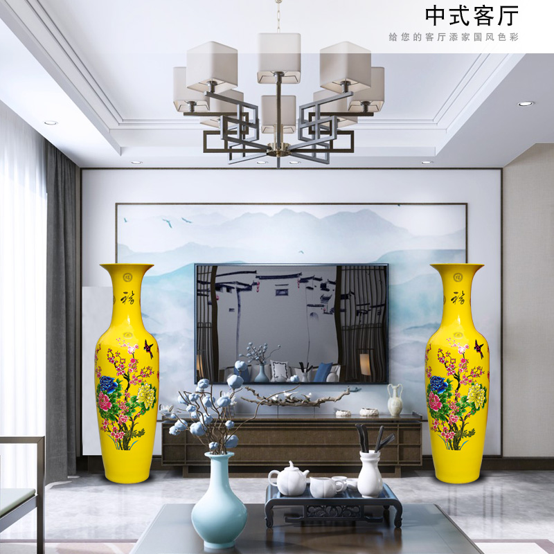 Jingdezhen ceramic riches and honor peony flowers large vases, sitting room of Chinese style household decorations TV ark, furnishing articles