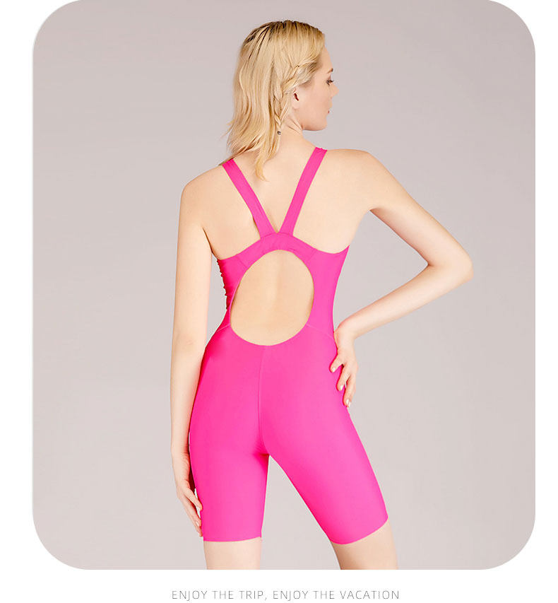 zoke专业泳衣女连体平角五分训练比赛游泳衣速干透气温泉保守泳装