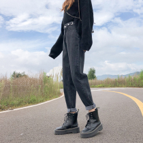 Smoke gray jeans women spring and autumn 2021 New Haren pants loose nine points radish pants super thin dad pants