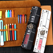 Nine years six classes National famous roll pencil bag Junior high school net red sketch special retro large capacity pencil box for boys and girls Primary school students stationery box pencil bag High school tools color lead simple pen bag