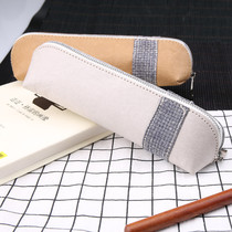 Nine years six class triangle retro simple Korean style boys and girls pencil bag Junior high school college students solid color large capacity pencil box High school students creative multi-purpose stationery bag Primary school stationery box