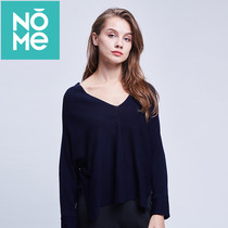 NOME Spring Summer new V-neck knitted top female short back long irregular loose long sleeve T-shirt