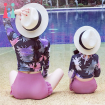 Parent-child sexy appearance skinny mother and daughter swimsuit hot spring long sleeve split parent-child style summer seaside small fresh sun protection swimsuit